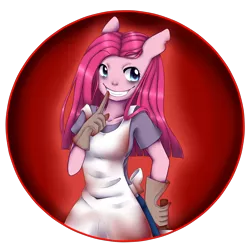 Size: 4000x4000 | Tagged: anthro, apron, artist:missmeower, clothes, derpibooru import, knife, pinkamena diane pie, pinkie pie, semi-grimdark, solo