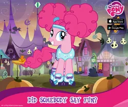 Size: 940x788 | Tagged: clothes, costume, derpibooru import, gameloft, my little pony logo, nightmare night costume, pinkie pie, pinkie puffs, safe, solo