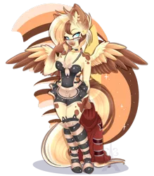 Size: 1024x1170 | Tagged: anthro, anthro oc, artist:silent-shadow-wolf, clothes, derpibooru import, female, glasses, oc, oc:heavenly hazelnut, pegasus, simple background, socks, solo, solo female, striped socks, suggestive, transparent background, unguligrade anthro, unofficial characters only