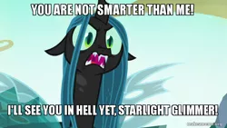 Size: 800x450 | Tagged: changeling, changeling queen, derpibooru import, edit, edited screencap, female, image macro, meme, queen chrysalis, safe, screencap, solo, the simpsons, to where and back again, treehouse of horror