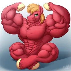 Size: 1191x1191 | Tagged: anthro, arm hooves, armpits, artist:ponyanony, big macinhunk, big macintosh, derpibooru import, fetish, flexing, great macintosh, male, muscle fetish, muscles, overdeveloped muscles, solo, solo male, suggestive, unguligrade anthro