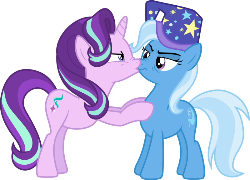 Size: 4172x3000 | Tagged: safe, artist:jeatz-axl, derpibooru import, starlight glimmer, trixie, pony, unicorn, to where and back again, .svg available, angry, angry kissing, bipedal, bipedal leaning, female, hat, kissing, leaning, lesbian, lidded eyes, looking at each other, mare, nightcap, nose wrinkle, shipping, simple background, startrix, transparent background, trixie's nightcap, vector