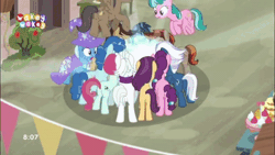 Size: 480x270 | Tagged: safe, derpibooru import, screencap, double diamond, ivy vine, night glider, party favor, starlight glimmer, sugar belle, trixie, pony, to where and back again, animated, explosion, gif, magic, our town, shield