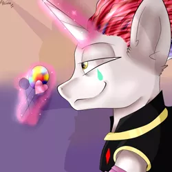 Size: 2840x2840 | Tagged: artist:bladedeehunter, derpibooru import, glowing horn, hisoka, hunter x hunter, magic, ponified, safe, solo, telekinesis