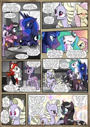 Size: 1363x1920 | Tagged: safe, artist:pencils, derpibooru import, fluttershy, princess celestia, princess luna, twilight sparkle, twilight sparkle (alicorn), oc, oc:fannie noveau, oc:moonglow twinkle, alicorn, earth pony, pegasus, pony, unicorn, comic:anon's pie adventure, bedroom eyes, blushing, comic, crown, dialogue, dock, drunk, drunk bubbles, drunkershy, eye contact, eyes closed, female, floppy ears, glare, glasses, grin, heresy, horseshoes, jewelry, lidded eyes, lip bite, male, mare, monochrome, necklace, neo noir, notice me senpai, open mouth, partial color, ponies eating meat, praise the sun, raised hoof, regalia, smiling, speech bubble, stallion, starry eyes, tail bow, thought bubble, wide eyes, wingding eyes