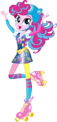Size: 6835x14664 | Tagged: safe, artist:sugar-loop, derpibooru import, pinkie pie, equestria girls, friendship games, absurd resolution, alternative cutie mark placement, backcard, box art, clothes, facial cutie mark, female, helmet, looking at you, open mouth, roller derby, rollerblades, simple background, solo, sporty style, transparent background, vector