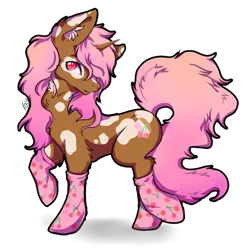 Size: 1024x1020 | Tagged: safe, artist:serenity, derpibooru import, oc, unofficial characters only, pony, unicorn, adoptable, cherry, clothes, cute, cutie mark, decorated socks, fluffy, food, ice cream, neopolitan, pose, pretty, socks, solo, spots, spotted