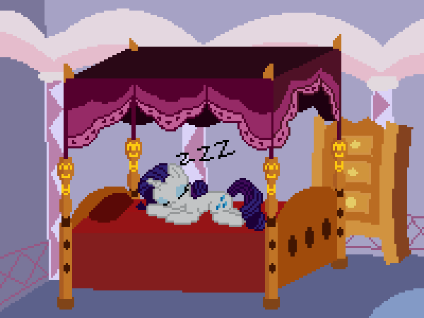 Size: 600x450 | Tagged: artist:rocketsex, bed, carousel boutique, derpibooru import, pixel art, rarity, safe, sleeping, solo, zzz