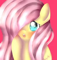 Size: 3600x3800 | Tagged: artist:missmeower, blushing, bust, derpibooru import, fluttershy, hair over one eye, open mouth, portrait, raised hoof, safe, solo