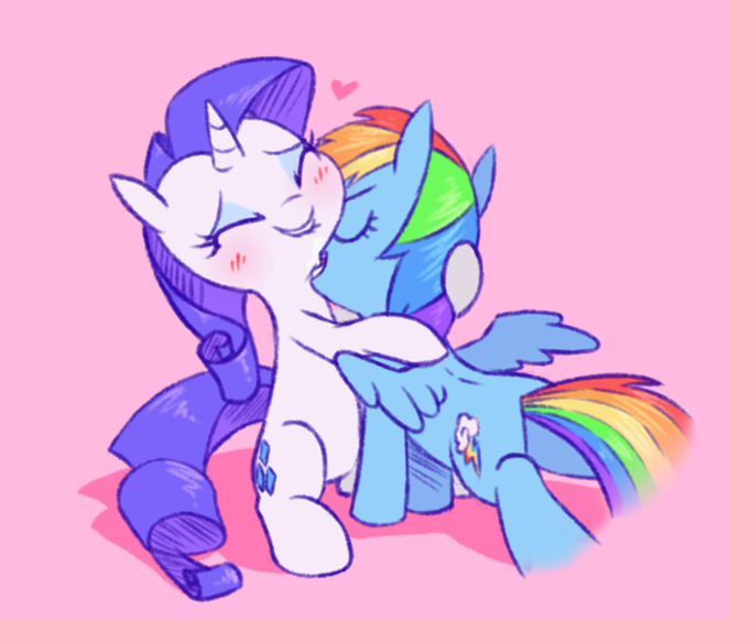 Size: 662x563 | Tagged: safe, artist:raridashdoodles, derpibooru import, rainbow dash, rarity, pegasus, pony, unicorn, biting, blushing, butt, eyes closed, female, heart, kissing, lesbian, mare, neck biting, plot, raridash, shipping