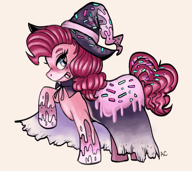 Size: 1044x932 | Tagged: safe, artist:superribbongirl, derpibooru import, pinkie pie, cupcake, food, hat, heart eyes, nightmare night, solo, wingding eyes, witch, witch hat