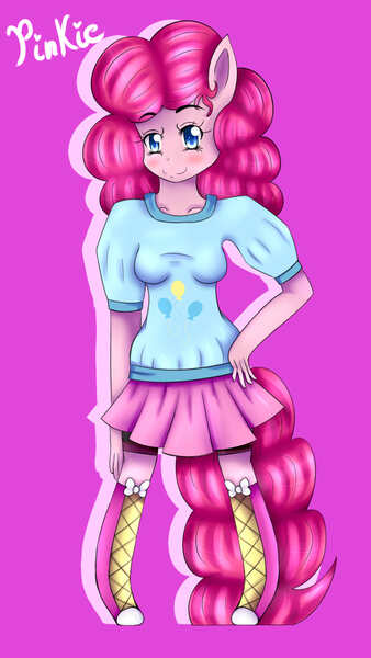 Size: 791x1406 | Tagged: anthro, artist:missmeower, boots, clothes, compression shorts, cute, derpibooru import, pinkie pie, safe, shorts, skirt, solo