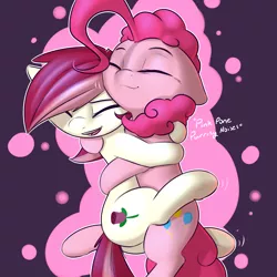 Size: 2400x2400 | Tagged: safe, artist:captainpudgemuffin, derpibooru import, pinkie pie, roseluck, earth pony, pony, behaving like a cat, captainpudgemuffin is trying to murder us, commission, cute, descriptive noise, diapinkes, duo, eyes closed, female, floppy ears, hug, mare, nuzzling, open mouth, purring, shivering, smiling, snuggling, underhoof