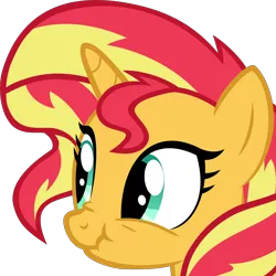 Size: 4384x4384 | Tagged: safe, artist:vesdew, derpibooru import, sunset shimmer, pony, unicorn, absurd resolution, cute, female, mare, scrunchy face, shimmerbetes, simple background, solo, transparent background, vector