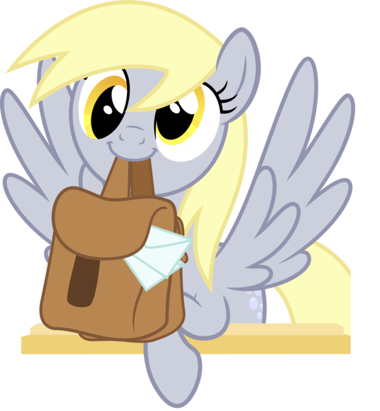 Size: 9037x9783 | Tagged: safe, artist:akakun, derpibooru import, derpy hooves, pegasus, pony, to where and back again, absurd resolution, cute, derpabetes, envelope, female, mare, mouth hold, nom, saddle bag, simple background, smiling, solo, spread wings, to saddlebags and back again, transparent background, vector