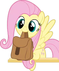 Size: 10245x12174 | Tagged: safe, artist:pink1ejack, derpibooru import, edit, vector edit, fluttershy, pegasus, pony, to where and back again, absurd resolution, cute, daaaaaaaaaaaw, female, hnnng, mare, mouth hold, saddle bag, shyabetes, simple background, smiling, solo, to saddlebags and back again, transparent background, vector, weapons-grade cute