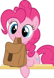 Size: 8869x12878 | Tagged: absurd resolution, artist:pink1ejack, cute, derpibooru import, diapinkes, edit, mouth hold, pinkie pie, saddle bag, safe, simple background, smiling, solo, to saddlebags and back again, to where and back again, transparent background, vector, vector edit