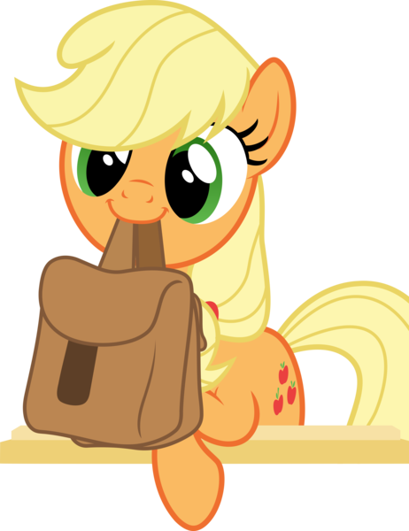 Size: 10508x13642 | Tagged: safe, artist:pink1ejack, derpibooru import, edit, vector edit, applejack, to where and back again, absurd resolution, cute, jackabetes, missing accessory, mouth hold, saddle bag, simple background, smiling, solo, to saddlebags and back again, transparent background, vector