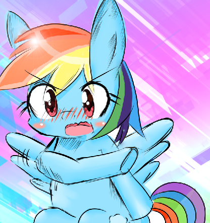 Size: 416x440 | Tagged: artist:timorikawa, blushing, blush sticker, derpibooru import, gradient background, rainbow dash, safe, solo