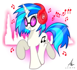 Size: 937x852 | Tagged: artist:truffle shine, derpibooru import, headphones, music, music notes, raised hoof, safe, simple background, solo, transparent background, vinyl scratch