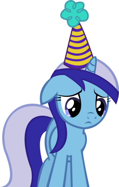 Size: 8949x14028 | Tagged: absurd resolution, amending fences, artist:cyanlightning, derpibooru import, hat, looking down, minuette, party hat, sad, safe, simple background, solo, .svg available, transparent background, vector