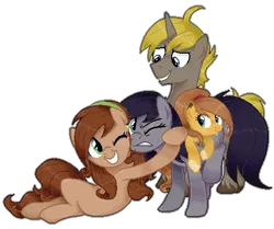 Size: 477x398 | Tagged: safe, artist:va1ly, derpibooru import, oc, oc:cynthia ezthro, oc:daniel coppren, oc:jade verdi, oc:lene nezumi, unofficial characters only, earth pony, pony, unicorn, hug, pixel art