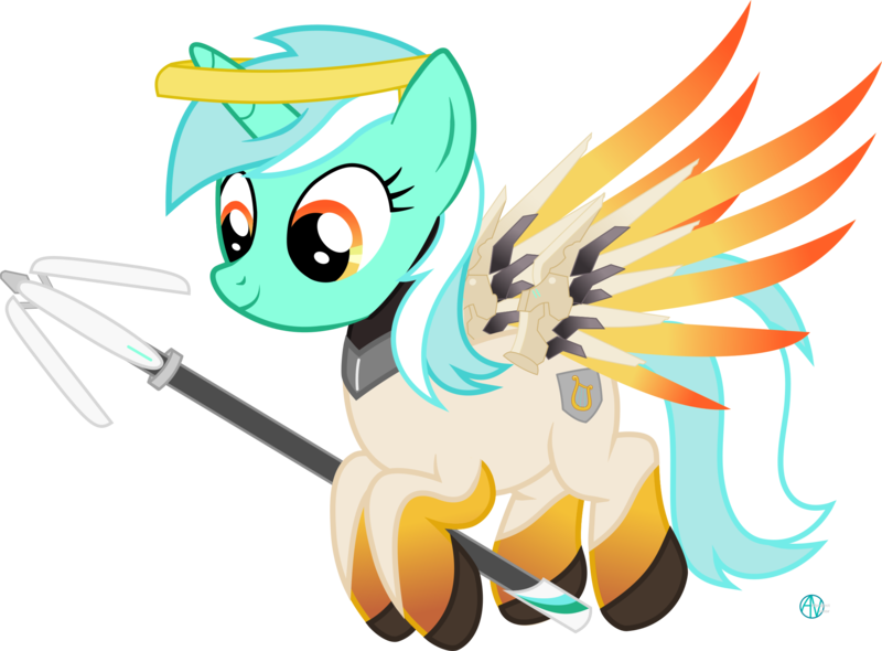 Size: 2200x1622 | Tagged: safe, artist:arifproject, derpibooru import, lyra heartstrings, pony, crossover, flying, mercy, overwatch, simple background, solo, transparent background, vector