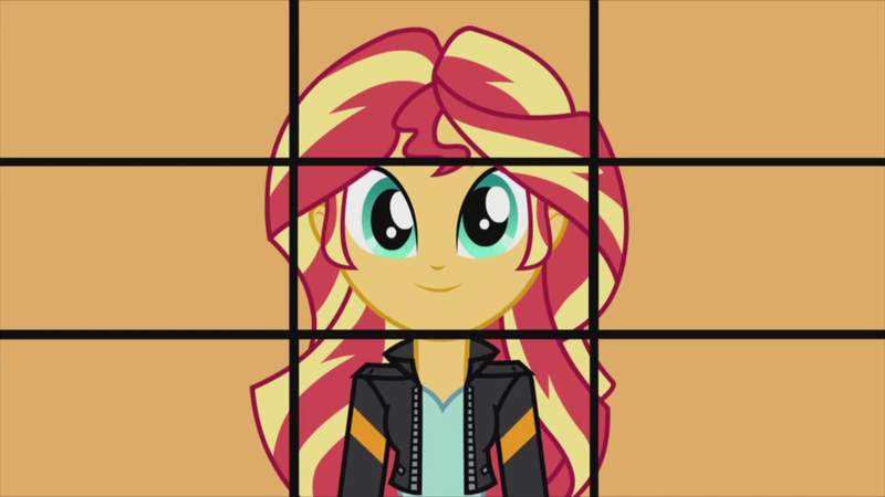 Size: 1280x720 | Tagged: safe, derpibooru import, screencap, sunset shimmer, equestria girls, grid, simple background, solo