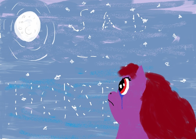 Size: 1123x797 | Tagged: safe, artist:the_shave, derpibooru import, oc, oc:sad horse, unofficial characters only, crying, emotional, high detail, moon, night, sad, solo, stars