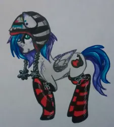 Size: 721x800 | Tagged: artist:hippykat13, bedroom eyes, bow, clothes, cute, derpibooru import, freckles, hat, oc, oc:kitty sweet, piercing, safe, socks, solo, striped socks, traditional art, unofficial characters only