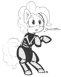 Size: 1280x1620 | Tagged: artist:pabbley, bodysuit, clothes, costume, derpibooru import, monochrome, pinkie pie, safe, simple background, skeleton costume, solo, white background