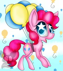 Size: 1132x1280 | Tagged: safe, artist:tailsdollterror, derpibooru import, pinkie pie, balloon, colored pupils, floating, solo, starry eyes, then watch her balloons lift her up to the sky, wingding eyes