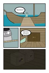 Size: 4342x6442 | Tagged: absurd resolution, artist:facade, boat, comic:stalwart silence, crates, derpibooru import, oc, ocean, oc:facade, oc:perfect catch, safe, ship, unofficial characters only