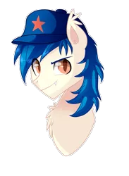 Size: 855x1167 | Tagged: safe, artist:hikariviny, derpibooru import, oc, oc:moonshot, unofficial characters only, bat pony, pony, baseball cap, bust, colored pupils, hat, looking at you, smirk, solo