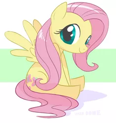 Size: 1034x1101 | Tagged: artist:lamar_bone, cute, derpibooru import, fluttershy, looking at you, safe, shyabetes, sitting, smiling, solo, spread wings