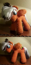 Size: 2972x6184 | Tagged: artist:onyxpenstroke, crochet, derpibooru import, irl, looking at you, looking down, oc, oc:renard prower, photo, plushie, safe, shadow, solo, table, unofficial characters only