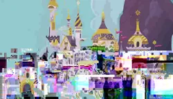 Size: 1280x736 | Tagged: safe, artist:wheredamaresat, derpibooru import, broken, canterlot, canterlot castle, corrupted, databending, drugs, error, glitch, glitch art, needs more jpeg, psychedelic, wallpaper