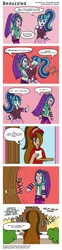 Size: 768x3079 | Tagged: safe, artist:goddessgoodra, derpibooru import, aria blaze, sonata dusk, oc, oc:cupcake slash, comic:bedazzled, equestria girls, comic, food, pizza, sonataco