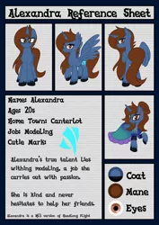 Size: 992x1404 | Tagged: safe, artist:gyroc, derpibooru import, oc, oc:headlong flight, unofficial characters only, alicorn, pony, alicorn oc, clothes, dress, ear piercing, earring, gala dress, jewelry, piercing, reference sheet, rule 63