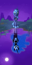 Size: 1280x2560 | Tagged: artist:durger, derpibooru import, duality, lake, moon, night, nightmare moon, princess luna, reflection, s1 luna, safe, solo, water