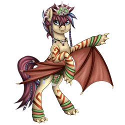 Size: 1600x1600 | Tagged: semi-grimdark, artist:puggie, derpibooru import, oc, oc:huyana, unofficial characters only, bat, pony, bipedal, camazotz, claws, clothes, costume, crossover, crown, female, god, goddess, halloween, halloween costume, jewelry, markings, mayan, nightmare night, nightmare night costume, regalia, simple background, skull, smite, solo, transparent background