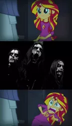 Size: 758x1312 | Tagged: semi-grimdark, artist:metaldudepl666, derpibooru import, edit, edited screencap, screencap, sunset shimmer, equestria girls, rainbow rocks, black metal, carach angren, corpse paint, exploitable meme, funny, heavy metal, horror, horror metal, meme, metal, scary, sunset screamer, symphonic black metal