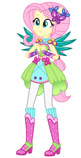 Size: 1800x3500 | Tagged: safe, artist:mixiepie, derpibooru import, fluttershy, equestria girls, legend of everfree, boots, clothes, crystal guardian, crystal wings, cute, high heel boots, ponied up, simple background, smiling, solo, sparkles, super ponied up, transparent background, vector