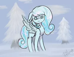 Size: 1024x791 | Tagged: safe, artist:zombiecupcake101, derpibooru import, oc, oc:snowdrop, unofficial characters only, pegasus, pony, cute, ocbetes, older, snowbetes, solo, tree, winter