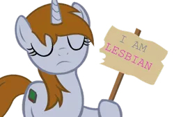 Size: 900x607 | Tagged: safe, artist:marianokun, derpibooru import, oc, oc:littlepip, unofficial characters only, pony, unicorn, fallout equestria, fanfic, captain obvious, eyes closed, fanfic art, female, horn, lesbian, mare, sign, simple background, solo, text, transparent background