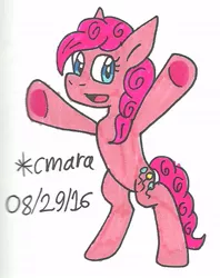 Size: 529x667 | Tagged: safe, artist:cmara, derpibooru import, pinkie pie, pony, bipedal, solo, traditional art