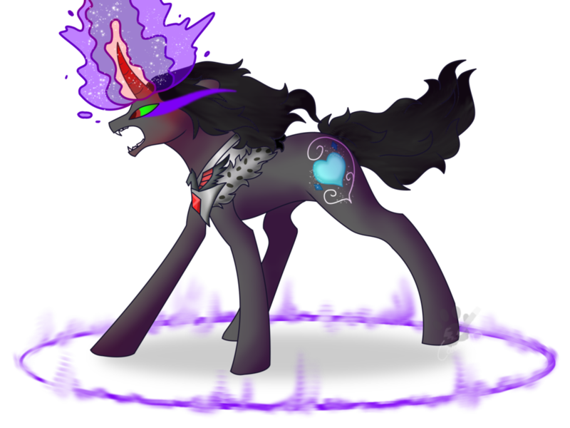 Size: 1024x768 | Tagged: safe, artist:misstulcadhiel, derpibooru import, king sombra, alicorn amulet, clothes, colored horn, curved horn, cutie mark, dark magic, gorget, heart, horn, image, magic, magic circle, png, robe, signature, simple background, solo, sombra eyes, sombra horn, sombra's cutie mark, transformation, transparent background