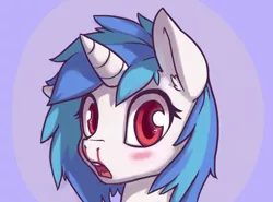 Size: 2700x2000 | Tagged: safe, artist:ligerstorm, derpibooru import, vinyl scratch, pony, unicorn, blood, blushing, bust, female, image, looking at you, mare, missing accessory, nosebleed, open mouth, png, simple background, solo, wrong eye color