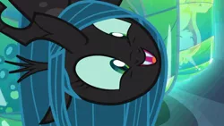 Size: 880x495 | Tagged: adoracreepy, changeling, changeling queen, changeling slime, cocoon, creepy, cute, cutealis, derp, derpibooru import, faic, fangs, female, happy, open mouth, princess cadance, queen chrysalis, queen twistalis, safe, screencap, smiling, to where and back again