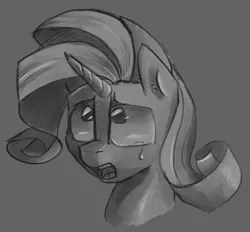 Size: 1649x1527 | Tagged: abuse, artist:post-it, bust, colored sketch, crying, derpibooru import, monochrome, painting, portrait, rarity, safe, sketch, solo